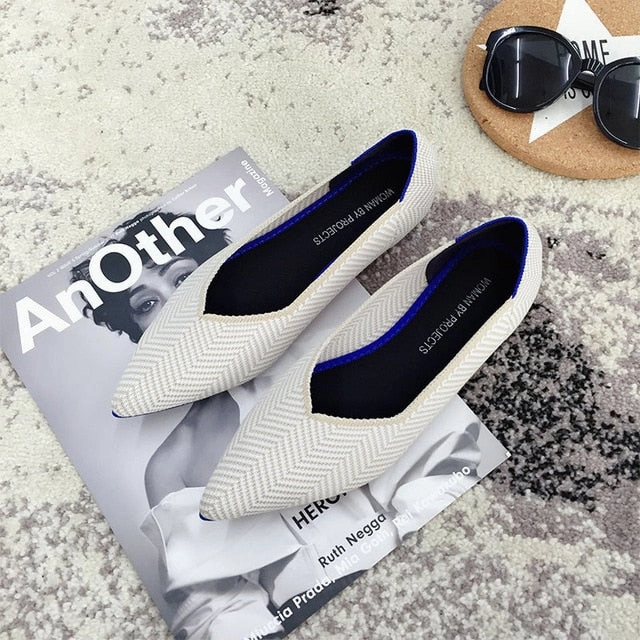 Tweed Flat Shoes Color Casual Women Soft Shoes Breathable Knit Pointed Shoes Women's Flat Shoes Ballet Single Shoes Comfortable Pregnant Shoes