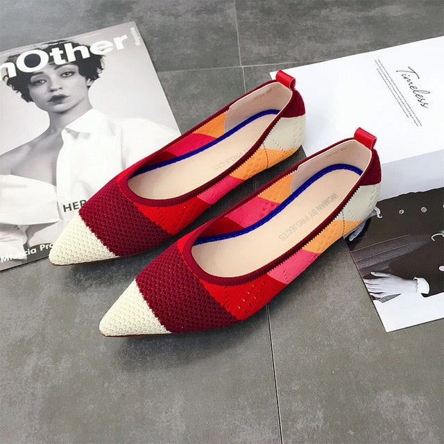 Color Casual Women Soft Shoes Breathable Knit Pointed Shoes Women's Flat Shoes Ballet Single Shoes Comfortable Pregnant Shoes Converse Shoes Flat Feet