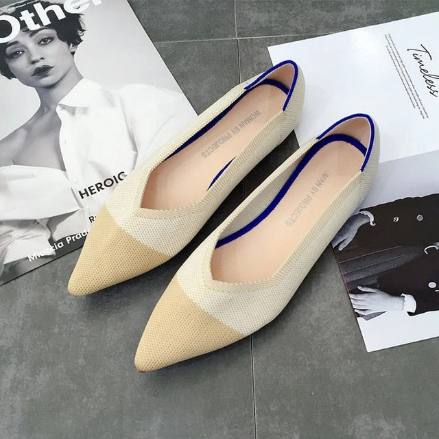 Flat Sole Shoes For Gym Color Casual Women Soft Shoes Breathable Knit Pointed Shoes Women's Flat Shoes Ballet Single Shoes Comfortable Pregnant Shoes