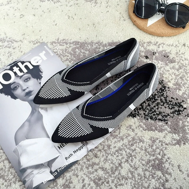 Flat Dress Shoes With Straps Color Casual Women Soft Shoes Breathable Knit Pointed Shoes Women's Flat Shoes Ballet Single Shoes Comfortable Pregnant Shoes