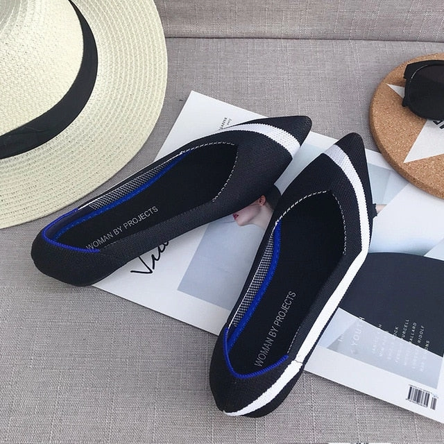 Best Golf Shoes Flat Wide Feet Color Casual Women Soft Shoes Breathable Knit Pointed Shoes Women's Flat Shoes Ballet Single Shoes Comfortable Pregnant Shoes