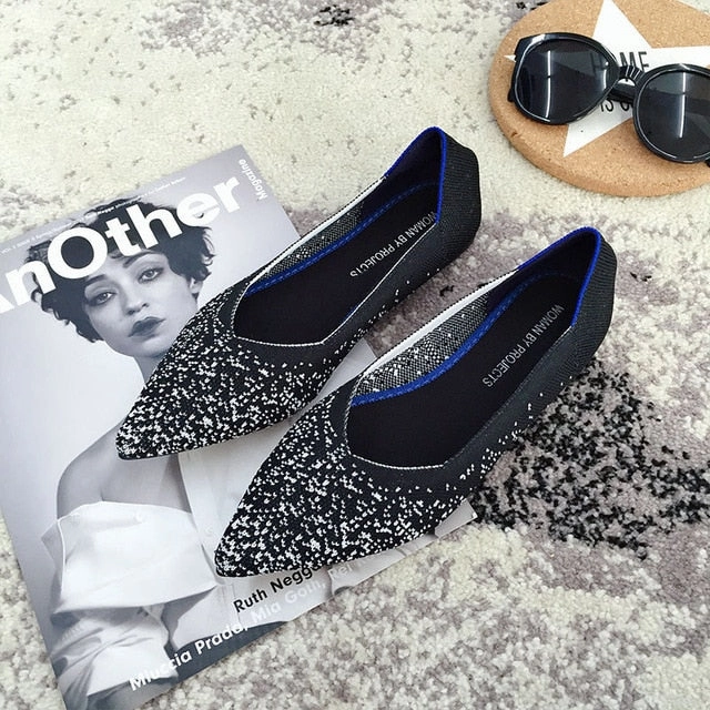 Flat Shoes With Support Color Casual Women Soft Shoes Breathable Knit Pointed Shoes Women's Flat Shoes Ballet Single Shoes Comfortable Pregnant Shoes