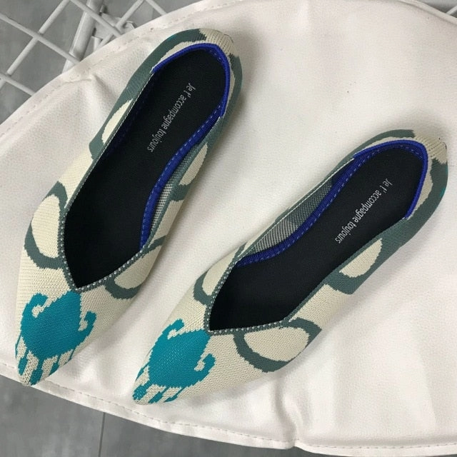 Under Armour Shoes For Flat Feet Color Casual Women Soft Shoes Breathable Knit Pointed Shoes Women's Flat Shoes Ballet Single Shoes Comfortable Pregnant Shoes