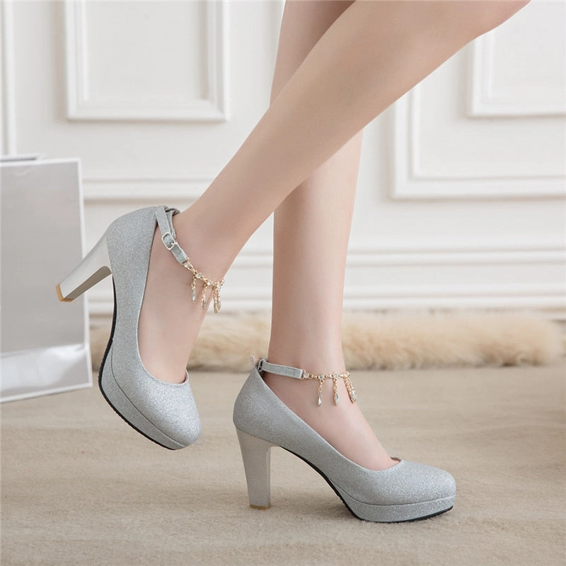 Fashion Female High Heels Sexy Shoes Luxury Gold Silver Pink Women's Heels Pumps Elegant Party Office Wedding Shoe Large Size 45 High Chunky Heel Boots