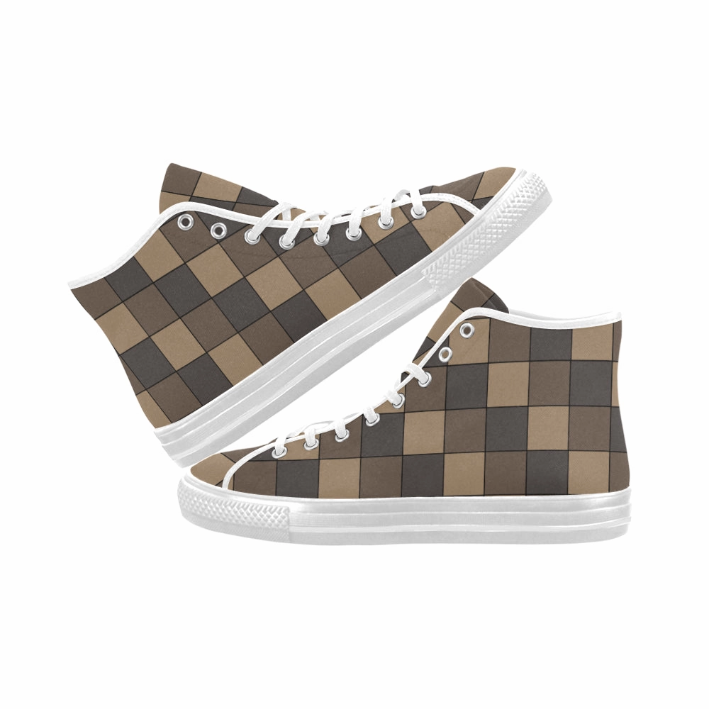 Goat Hoof High Heels Women's Brown Monochromatic Checks Print High Top Canvas Shoes