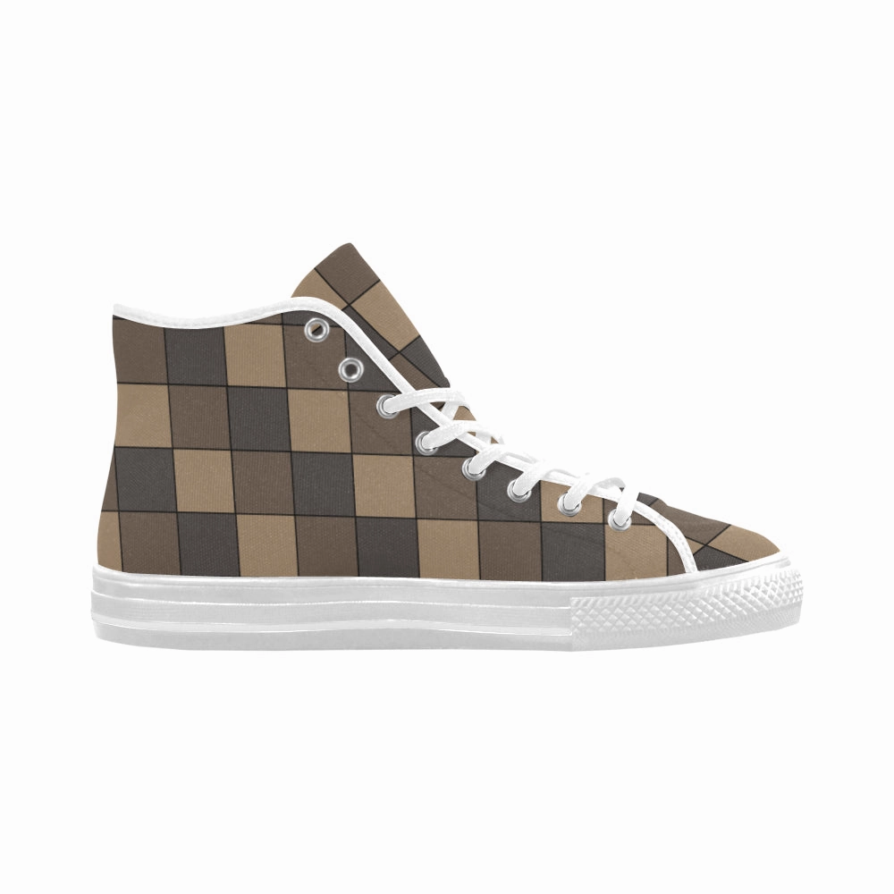 Women's Brown Monochromatic Checks Print High Top Canvas Shoes High Heels Inserts