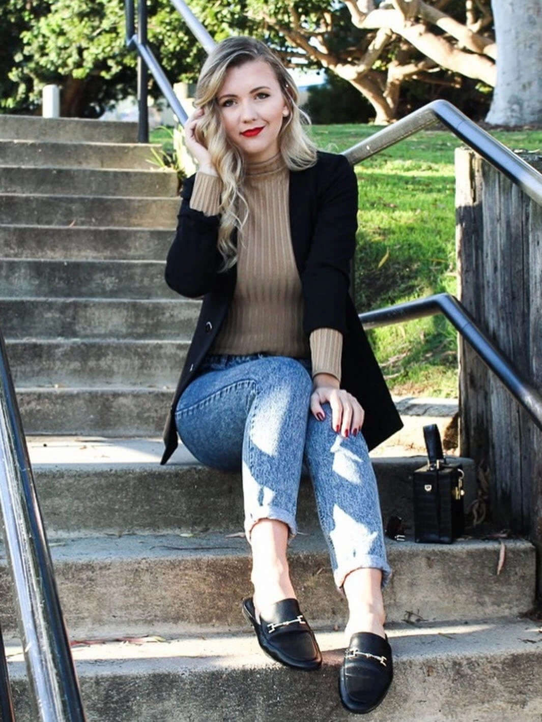 Cable Knit Slippers JENN ARDOR Women Smooth Artificial Leather Flat Mules