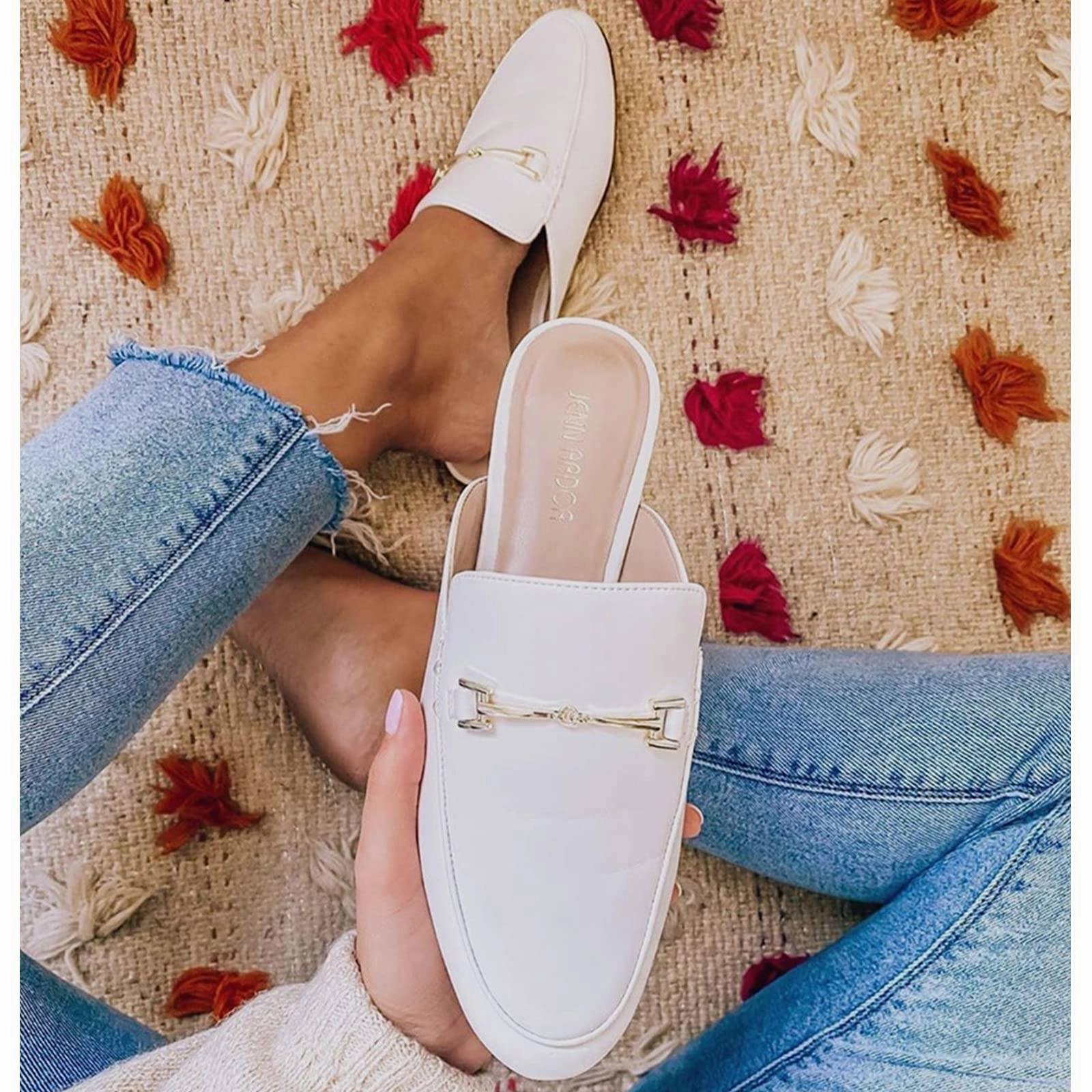 JENN ARDOR Women Smooth Artificial Leather Flat Mules Washing Slippers