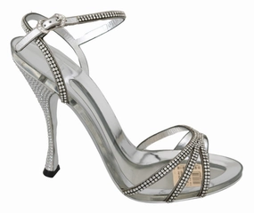 Dolce & Gabbana Silver Crystal Ankle Strap Sandals Shoes Plantation Resort