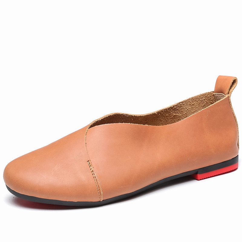 Nanccy Literary Handmade Retro Leather Soft Flat Shoes Stiff Flat Pedal Shoes