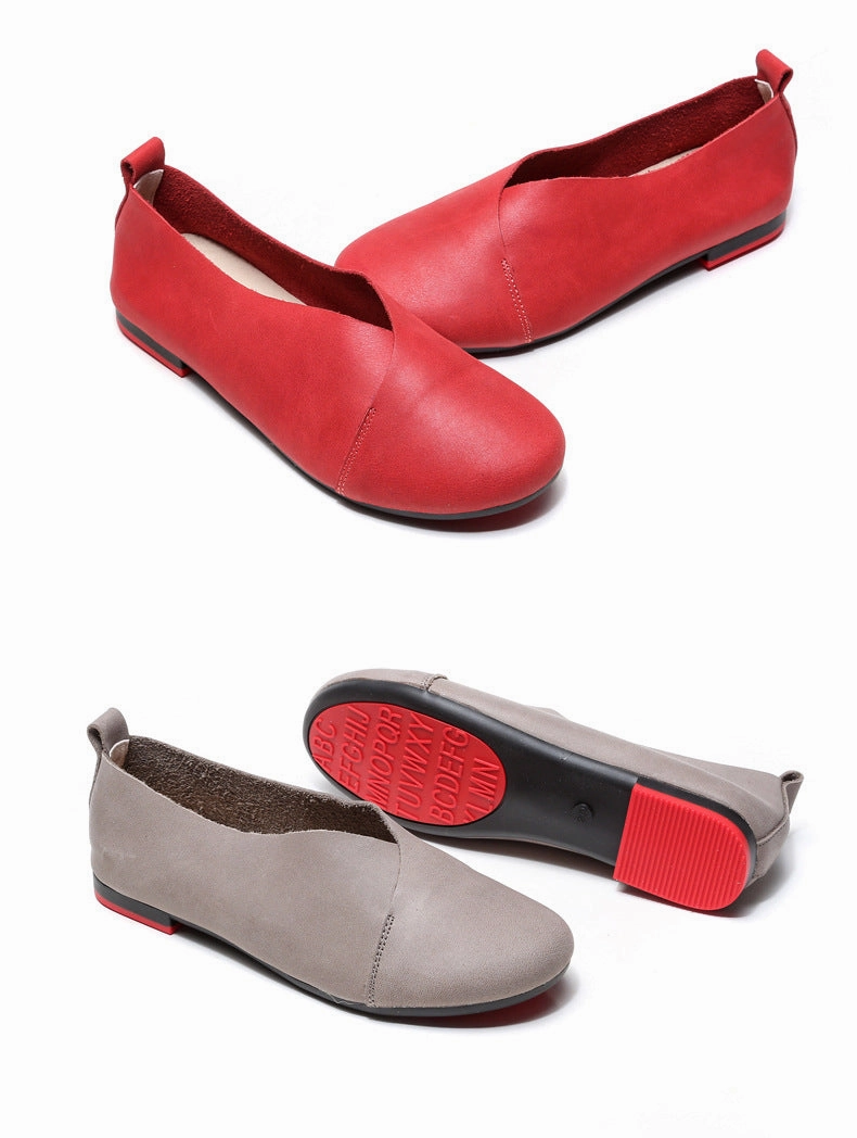 Nanccy Literary Handmade Retro Leather Soft Flat Shoes Fancy Flat Shoes