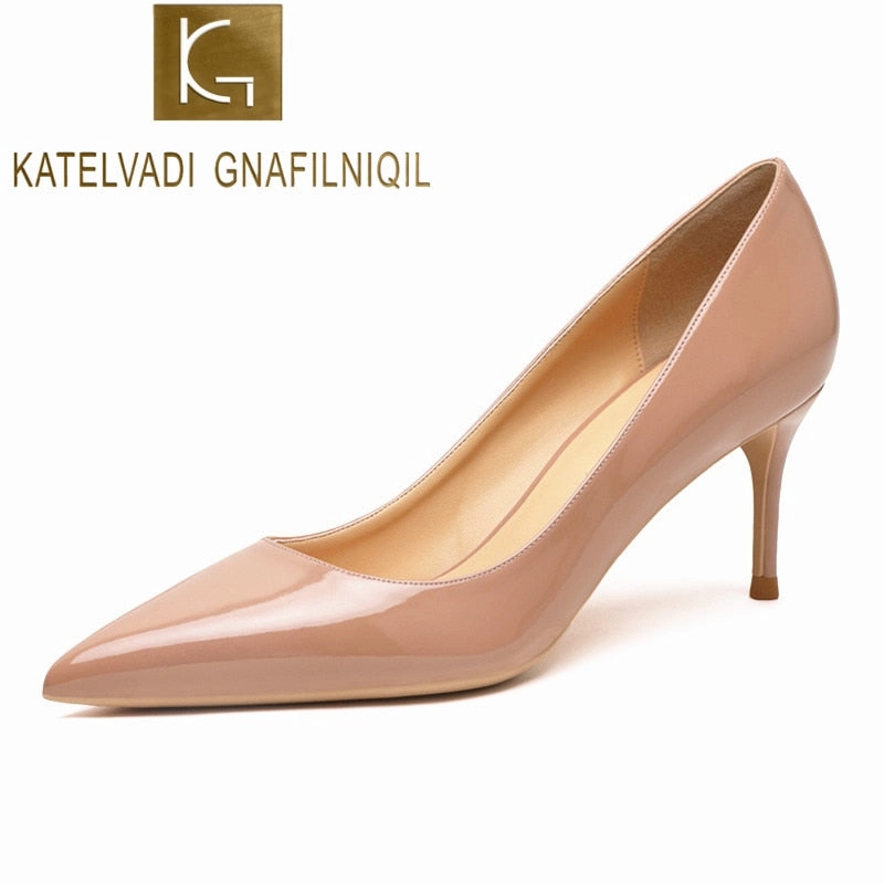 KATELVADI Beige Women's Shoes Patent Leather Shoes Woman High Heel Fashion 6.5CM High Heel shoes,K-323 High Heeled Boots With Leggings