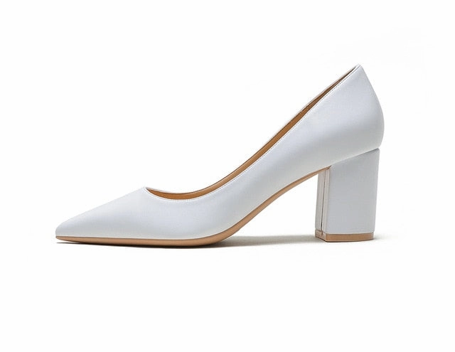 KATELVADI Shoes Woman Pumps 6.5CM High Heels Pointed Toe Split Leather Beige Shoes Square Heels Women Shoes HZL006 High Heels Wedges Platform