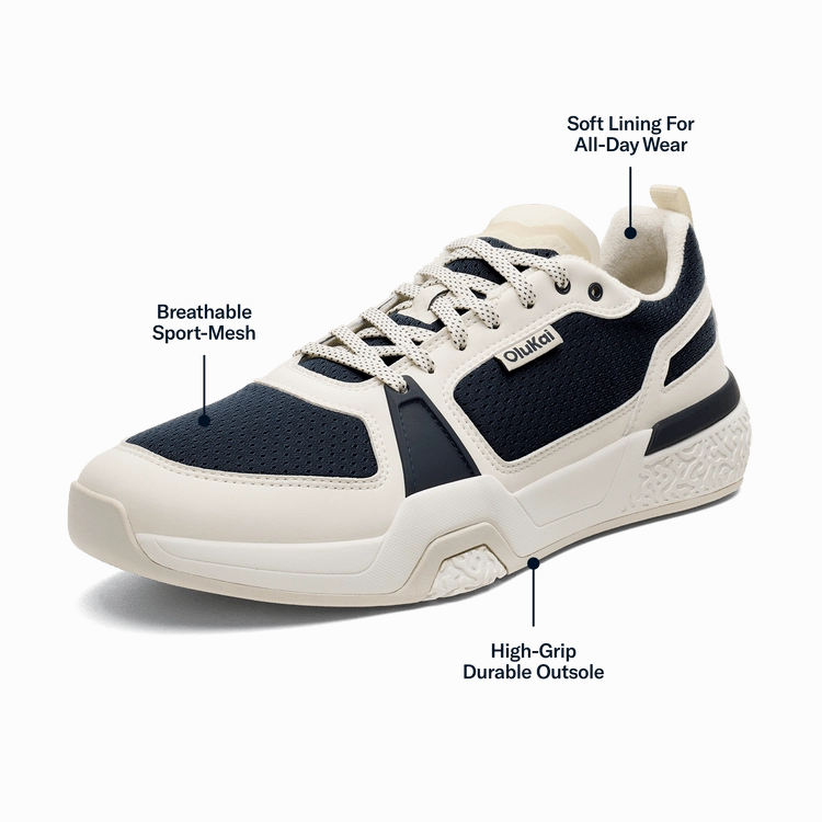 OluKai Men's Anau Pickleball Shoes- Mood Indigo/Bright White Goja Sneakers