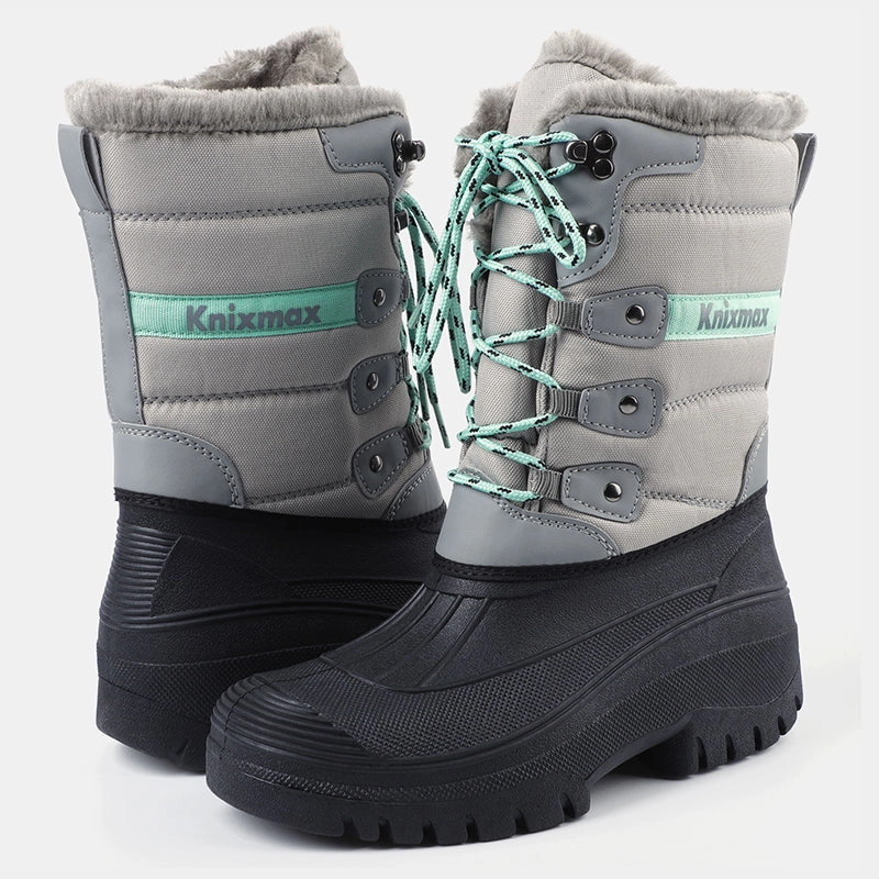 Knixmax Women's Snow Boots Lite Grey Waterproof Sole Fur Lined Winter Boots(Upgraded Version) Best Beginner Hiking Shoes