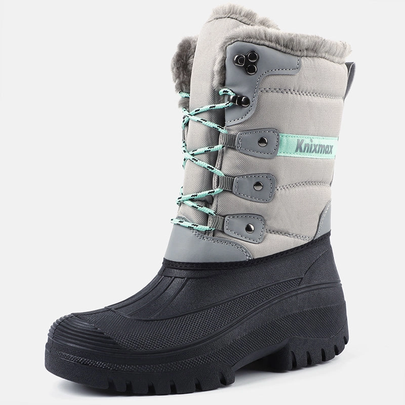 No Edge Technology Climbing Shoes Knixmax Women's Snow Boots Lite Grey Waterproof Sole Fur Lined Winter Boots(Upgraded Version)