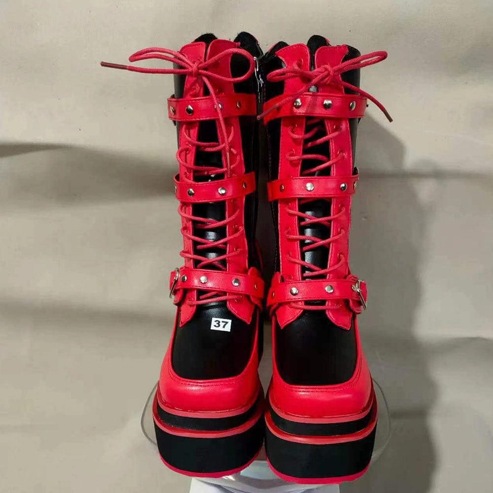 High Heeled Sneakers Ladies Mixed Colors Platform Boots Rivet Buckle Wedges High Heels women's Boots