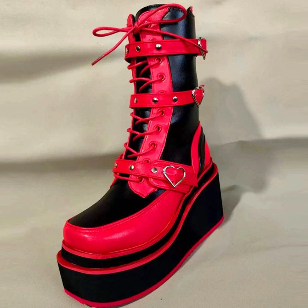 Over Knee High Boots Heels Ladies Mixed Colors Platform Boots Rivet Buckle Wedges High Heels women's Boots