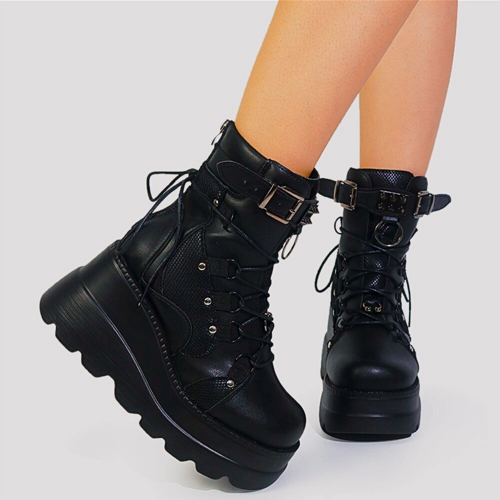 High Heels With Strap Ladies Mixed Colors Platform Boots Rivet Buckle Wedges High Heels women's Boots