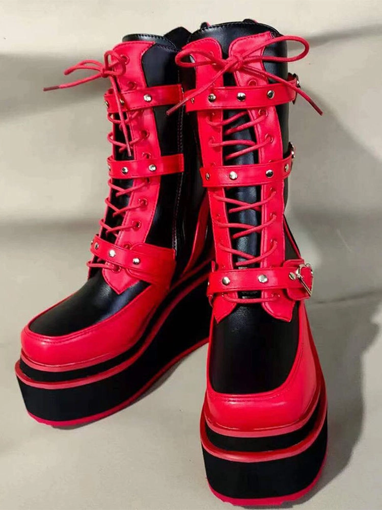 High Heel Short Boots Ladies Mixed Colors Platform Boots Rivet Buckle Wedges High Heels women's Boots
