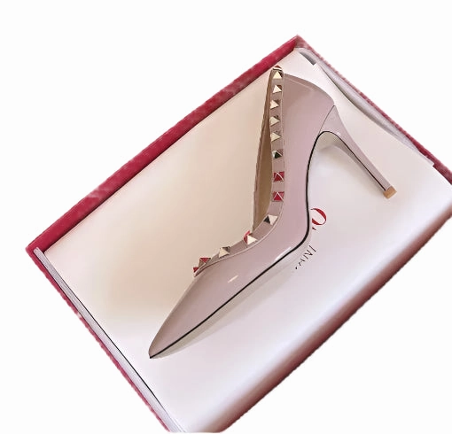 Waterproof Adhesive For Shoes Lady Lock Studs Sexy Real Leather Pointed Toe Shiny Pumps  Trendy Fashion Shoes