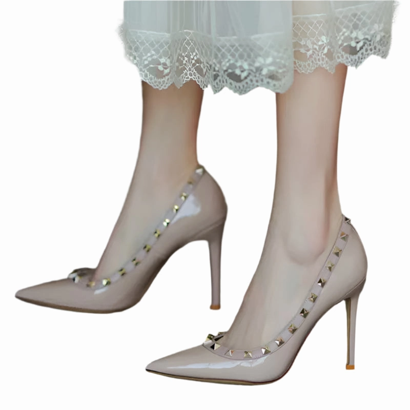 Best Shoe Waterproof Spray Uk Lady Lock Studs Sexy Real Leather Pointed Toe Shiny Pumps  Trendy Fashion Shoes