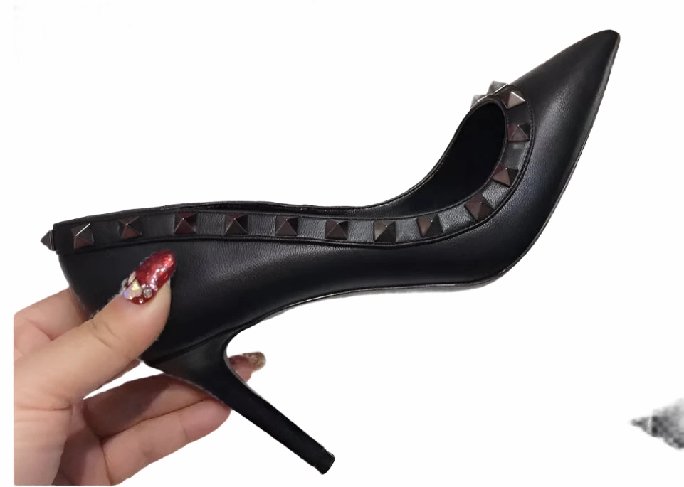 Lumberjack Shoes Waterproof Lady Lock Studs Sexy Real Leather Pointed Toe Shiny Pumps  Trendy Fashion Shoes