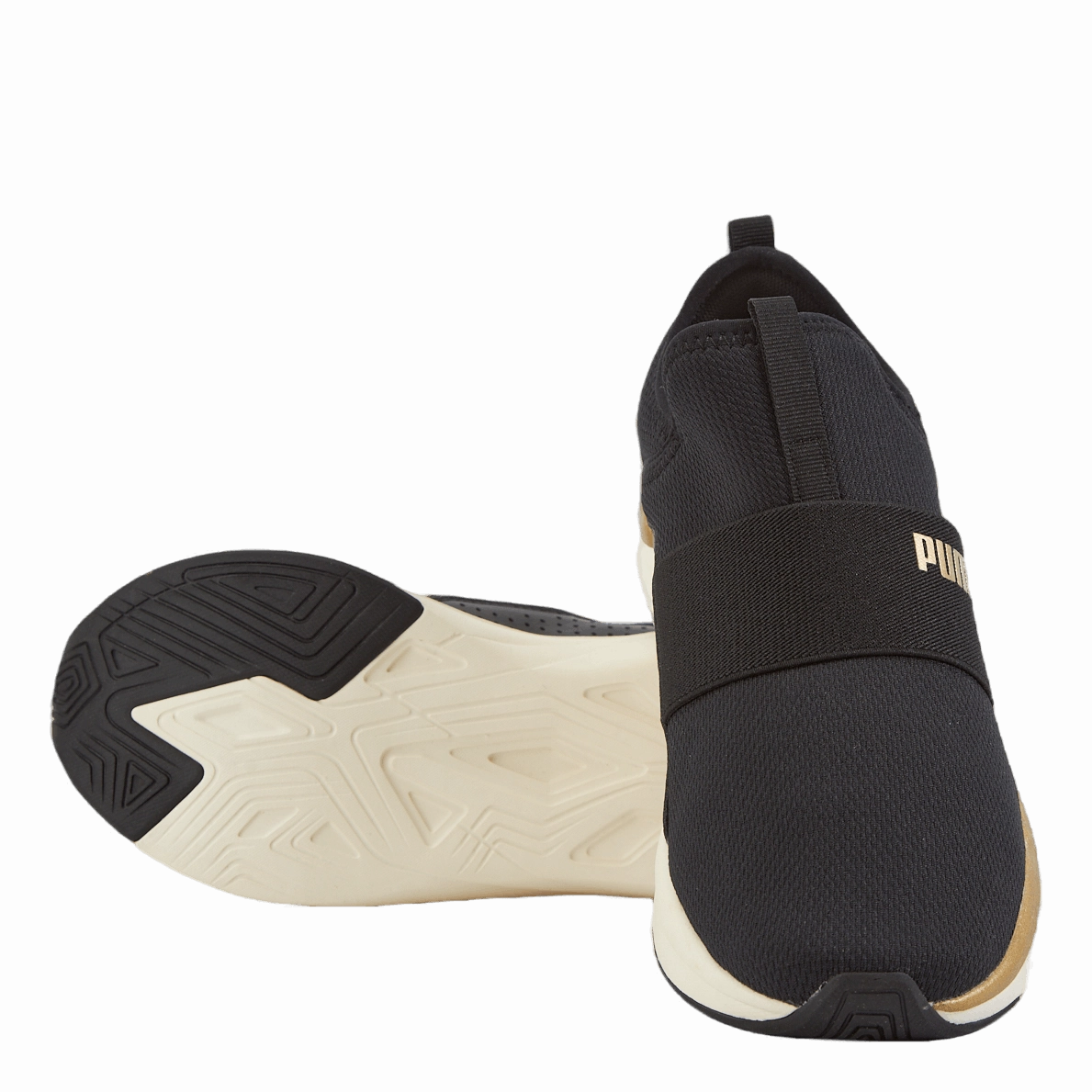 Softride Sophia Slip-on Wn S Puma Black-puma Gold-warm Whit Jeans And Sneakers Outfit