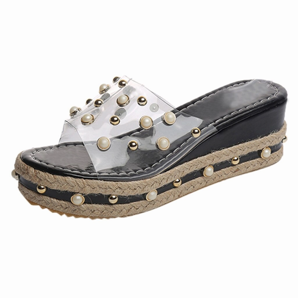 Amozae-Elegant Women's Sandals Candy Slippers transparent Platform sandal Slip-On Pearl Beach Wedges Jelly Shoes Clear Sandals Women New Shoes Casual Season