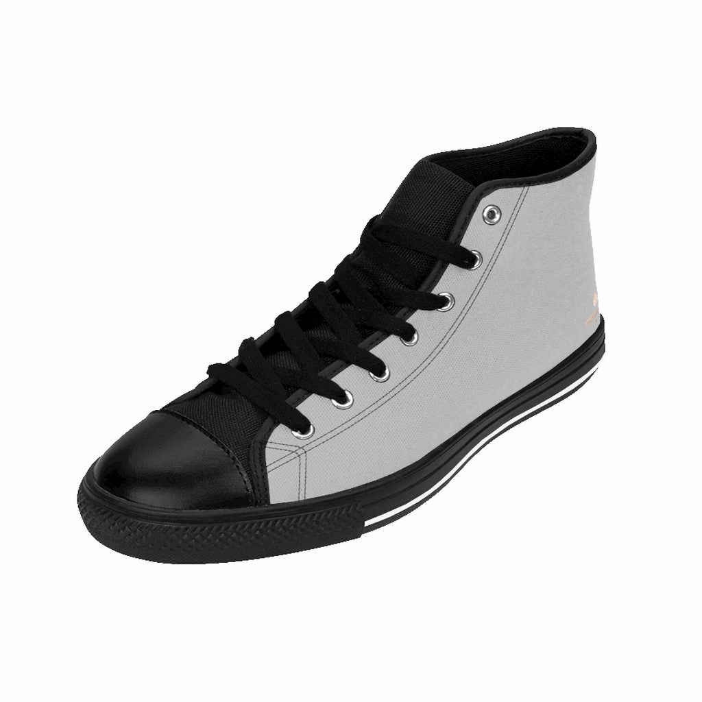 Narrow Calf Cowgirl Boots Light Grey Men's High-top Sneakers, Solid Color Minimalist Designer Tennis Running Shoes