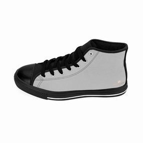 Light Grey Men's High-top Sneakers, Solid Color Minimalist Designer Tennis Running Shoes Freebird Boots Sale