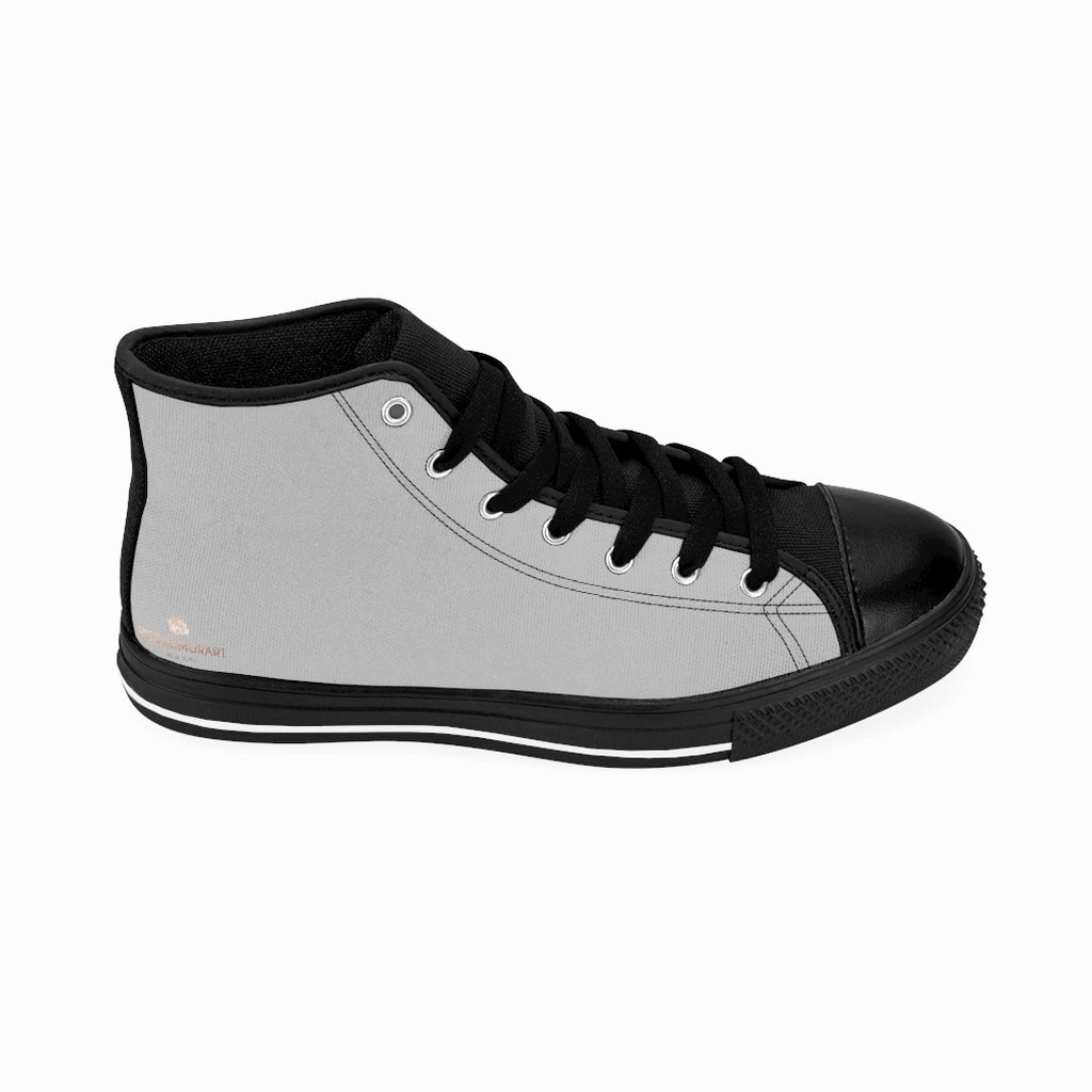 Light Grey Men's High-top Sneakers, Solid Color Minimalist Designer Tennis Running Shoes Gucci Boots Women