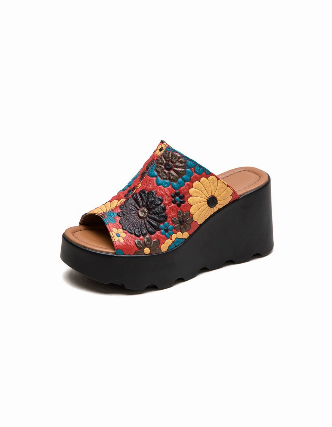 Fish Toe Ethnic Style Flower Printed Wedge Slippers Sandals South Jamaica