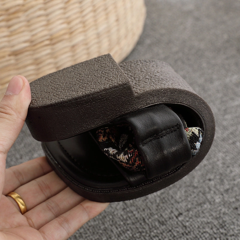 Linen Printed Fashion Open Toe Genuine Leather Slippers Scheels Slippers