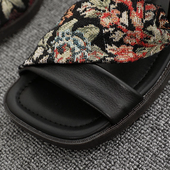 Corduroy House Slippers Linen Printed Fashion Open Toe Genuine Leather Slippers