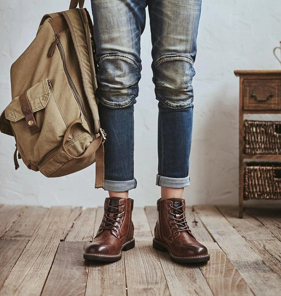 West Louis Luxury Stylish Leather Boots With Buckles Western Boots Square Toe