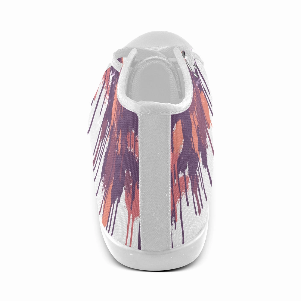 Women's Big Size Purple Graffiti Paint Splatter Print Canvas High Top Shoes High Heel Flats