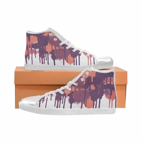 Women's Big Size Purple Graffiti Paint Splatter Print Canvas High Top Shoes Black High Heel Boots Ankle