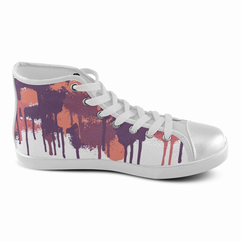 Women's Big Size Purple Graffiti Paint Splatter Print Canvas High Top Shoes High Heels Png