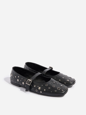 LUNA BLU Black Stud-Detailed Mary Jane Shoes Dsw Shoes Flats
