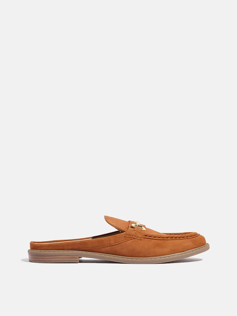 LUNA BLU Rust Chain-Detailed Faux-Suede Mule Shoes Handbag Flat Shoes