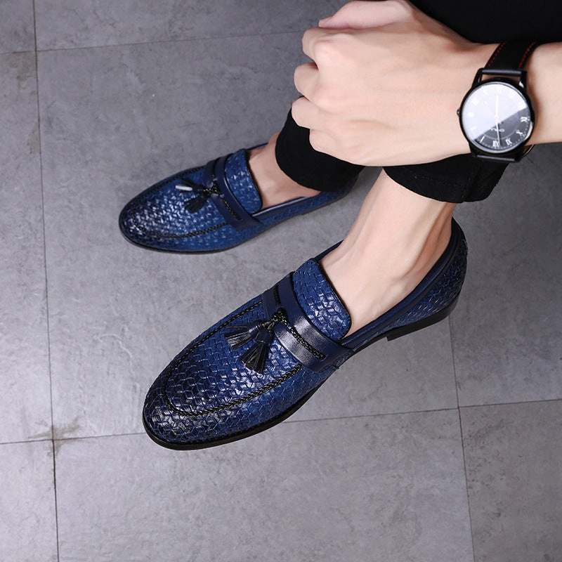Rhinestone Flat Shoes Lustrous Weave with Tassel Men Loafers Shoes