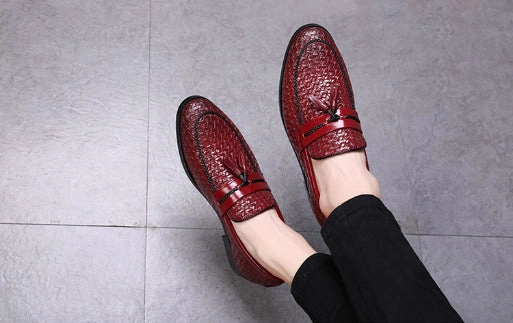 Flat Shoes Brand Lokal Lustrous Weave with Tassel Men Loafers Shoes