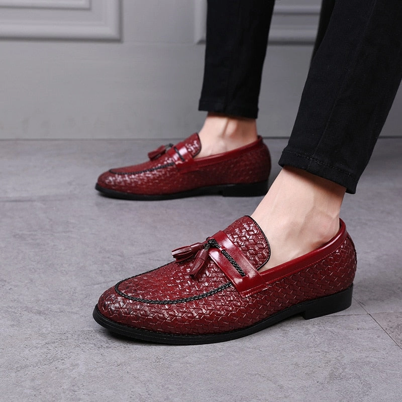 Lustrous Weave with Tassel Men Loafers Shoes Soda Flats Shoes