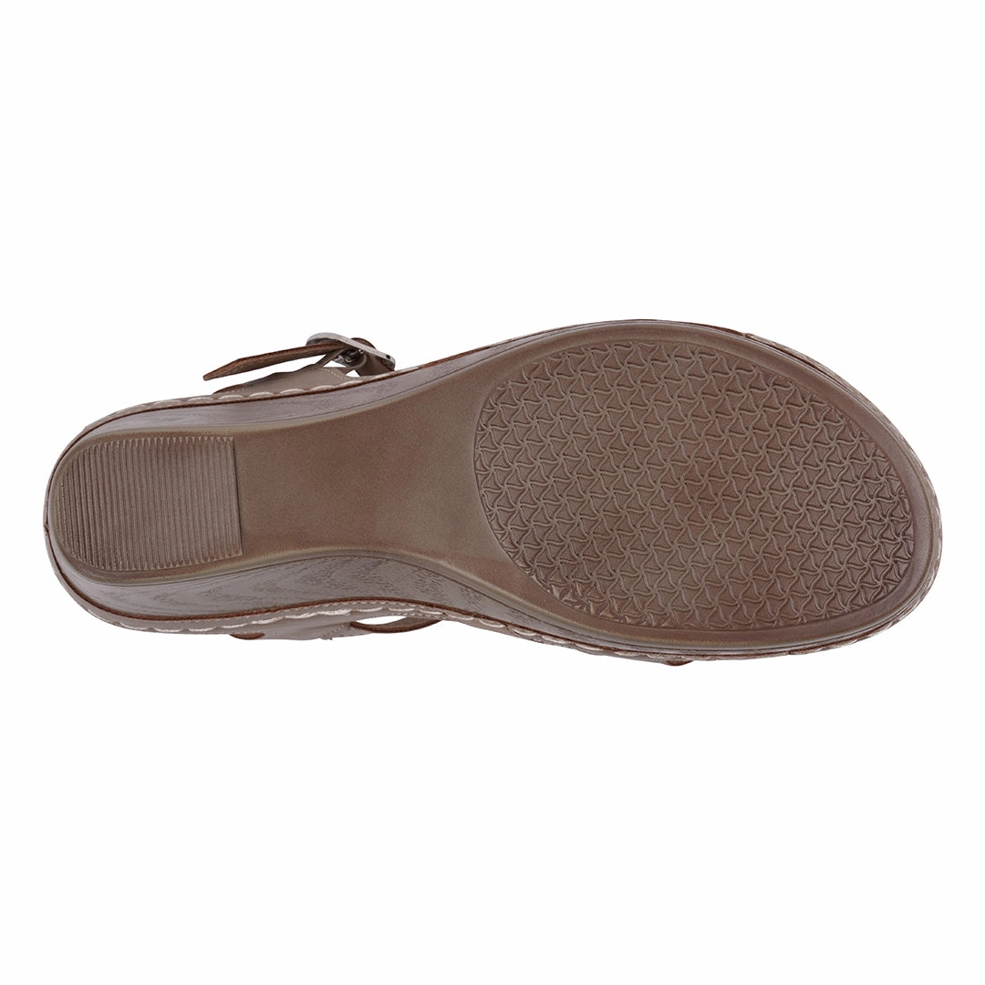 Darry Gold Perforated T-Strap Slingback Wedge Sandals Sandals South Coast Map