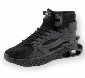 Mazino Aventurine Black Chunky High Top Sneakers - Men Champion Rally Pro Casual Shoes