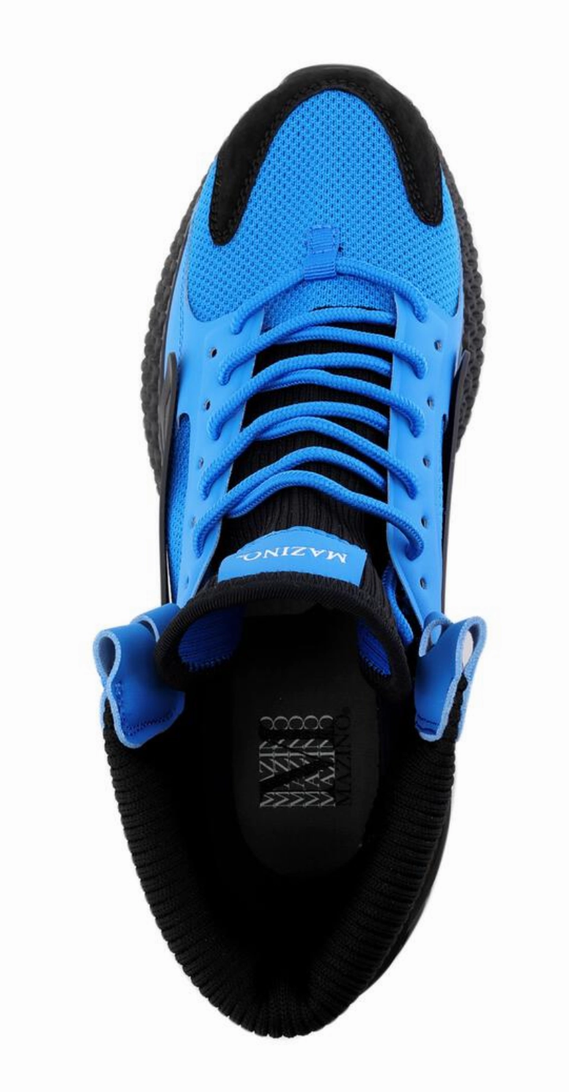 8053 Nappa Leather Casual Shoes Mazino Aventurine Black Royal Blue Chunky High Top Sneakers - Men