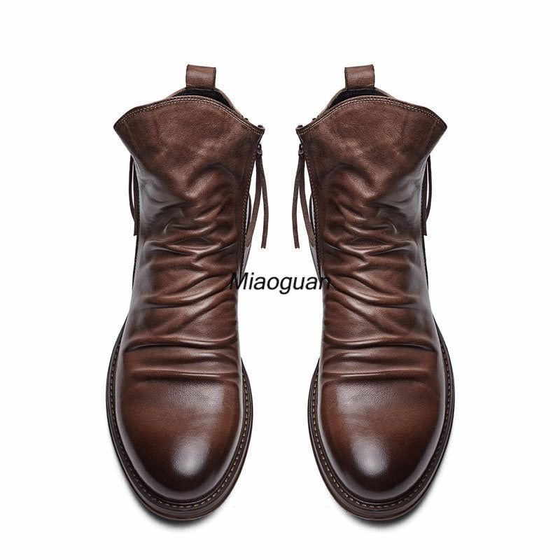 Split Toe Flat Shoes Men PU Leather Chelsea Boots 2023 Fashion High-top Tassel Zip Shoes Spring Autumn Ankle Boots for Men Comfort Plus