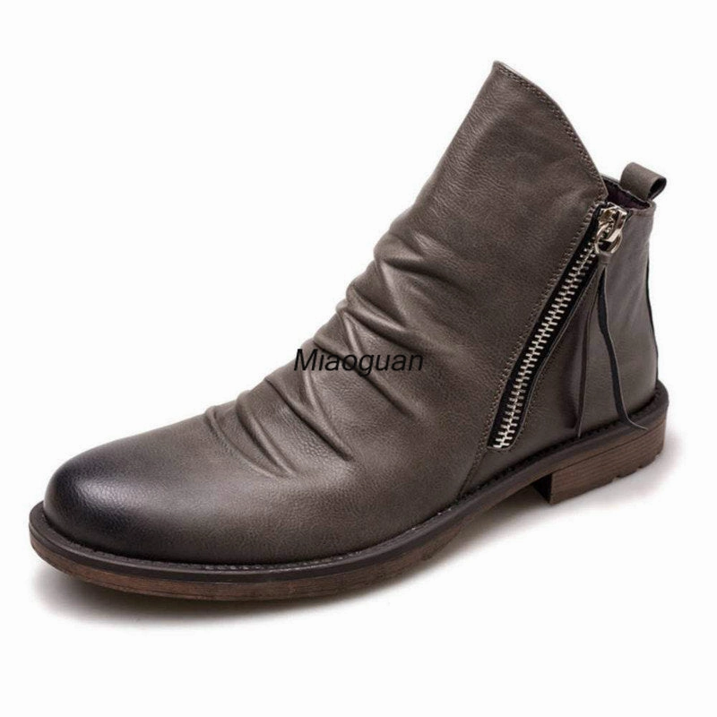 Men PU Leather Chelsea Boots 2023 Fashion High-top Tassel Zip Shoes Spring Autumn Ankle Boots for Men Comfort Plus Best Walking Shoes For Overpronation And Flat Feet