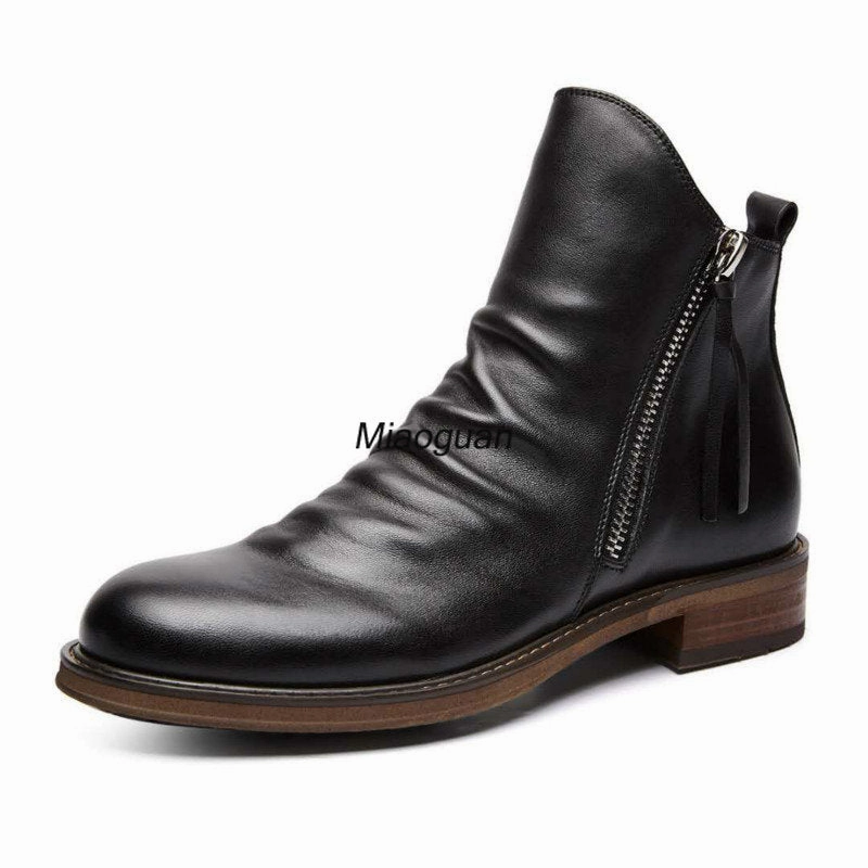 Men PU Leather Chelsea Boots 2023 Fashion High-top Tassel Zip Shoes Spring Autumn Ankle Boots for Men Comfort Plus Shoes Feet